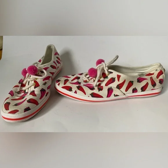 Keds x Kate Spade Chili Pepper Sneakers Size US 6 Spring Summer Pink Pompom - Picture 3 of 9